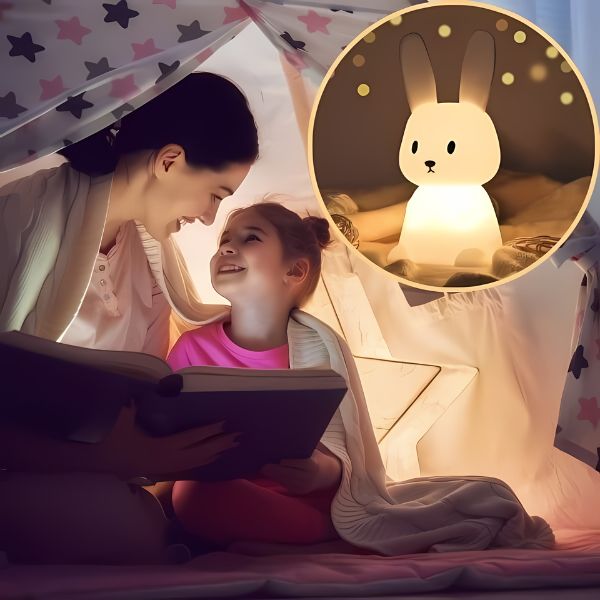 Veilleuse lapin rituel lecture du soir famille maman fille