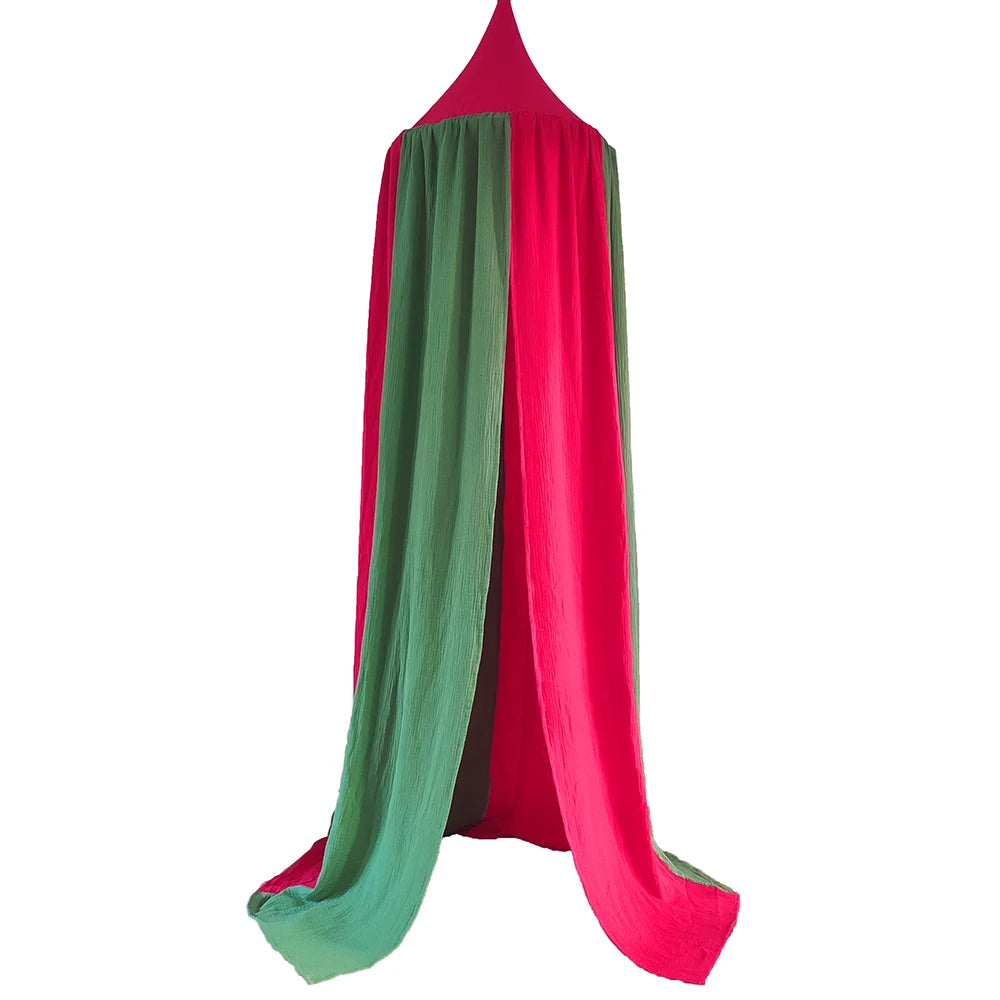 ciel de lit bebe vert rouge coton doux decoration
