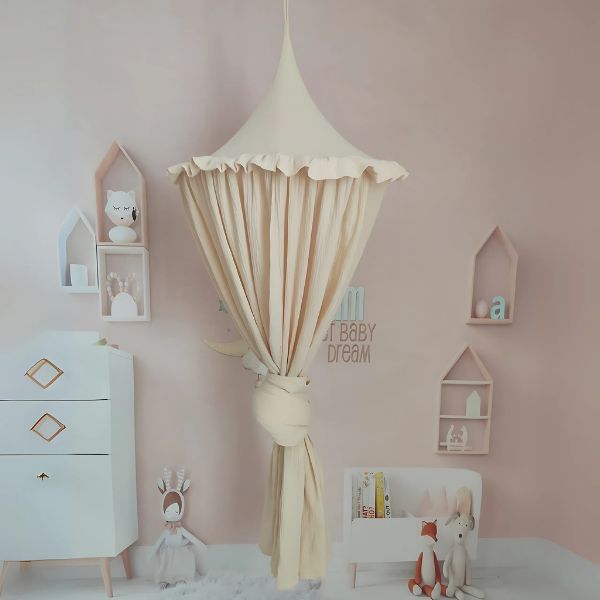 ciel de lit beige moussine coton decoration chambre