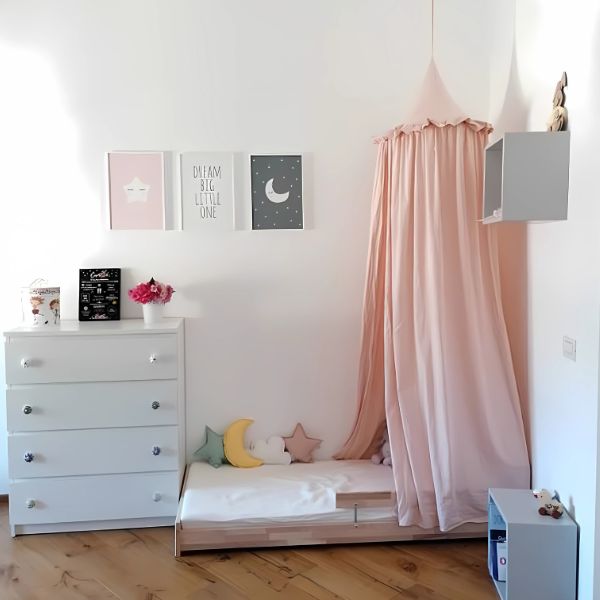 ciel de lit mousseline coton rose fille