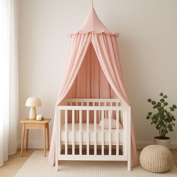 ciel de lit rose mousseline coton chambre enfant