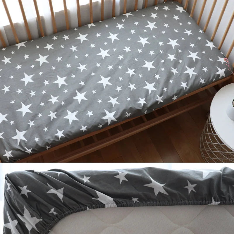 drap housse lit bebe étoile gris