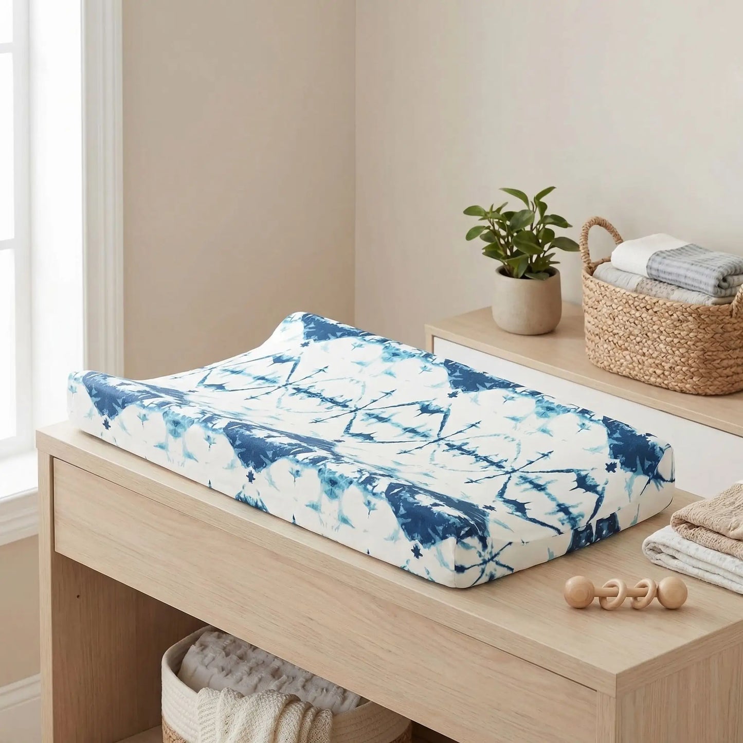 housse matelas Ă langer bleu blanc