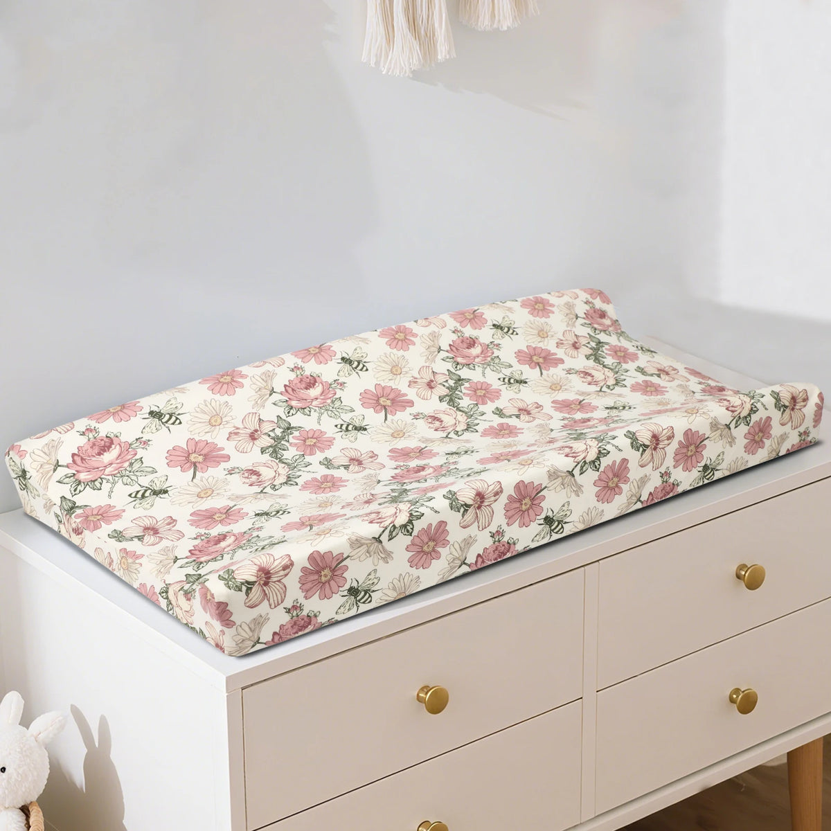 housse matelas Ă langer fleurs abeilles