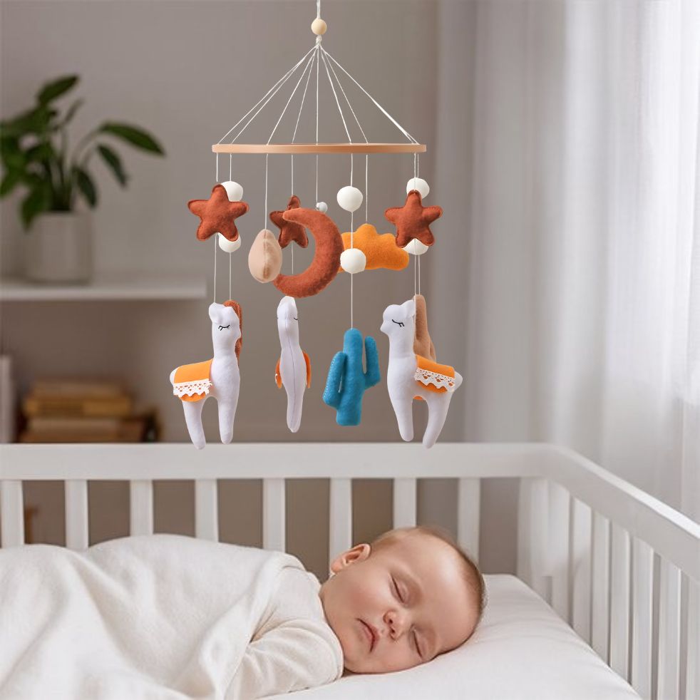 mobile bebe alpaga bebe endormi dans berceau