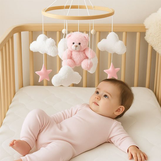 mobile bebe ours rose nuage bebe eveil sens