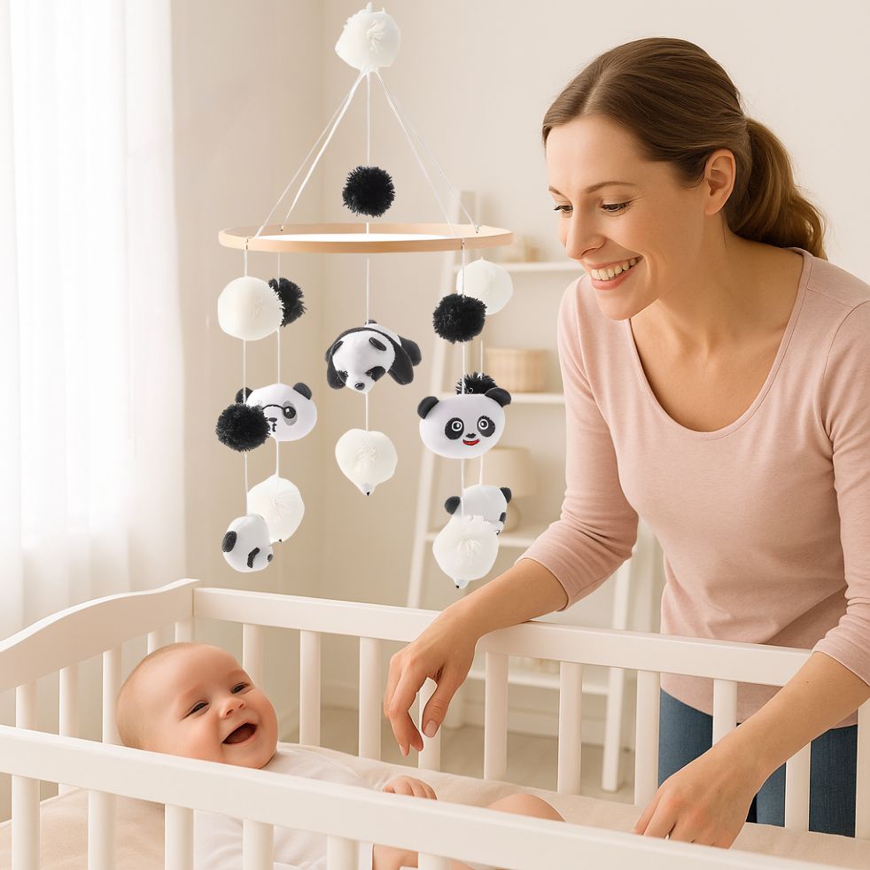 mobile bebe panda maman bebe souriant