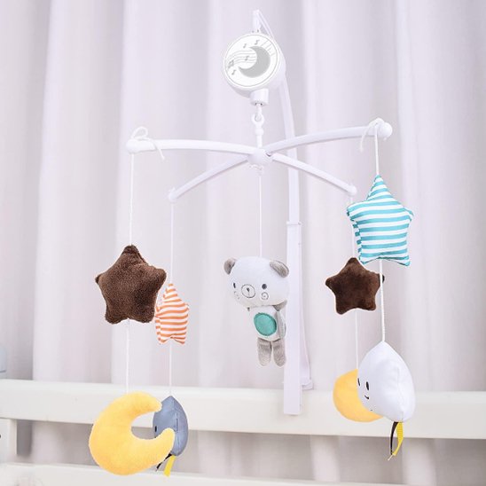 mobile musical bebe ours nuage etoile lune dans berceau