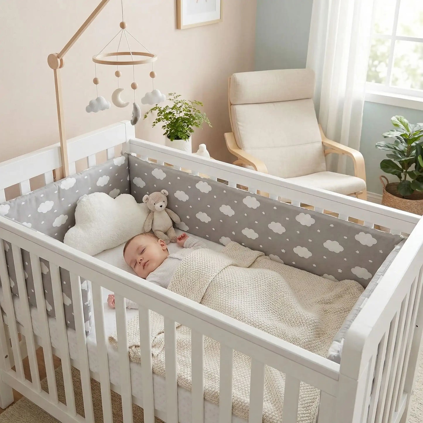 tour de lit en nuage bébé endormi lit