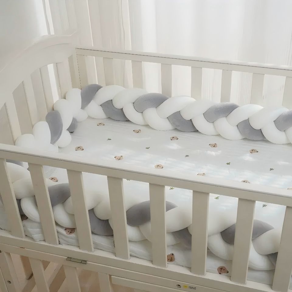 tresse de lit bébé 3m 3 brins gris blanc coton