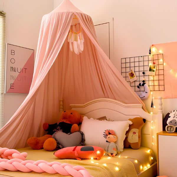 Ciel de lit rose fille bebe dome chambre