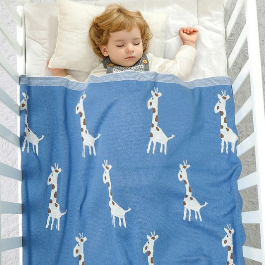 Couverture-bébé-girafe-coton-bleu-enfant-garçon