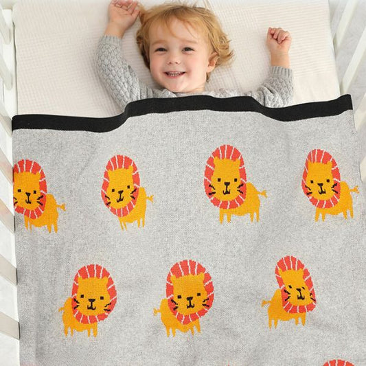 Couverture-bébé-lion-coton-gris-unisexe-garçon-fille