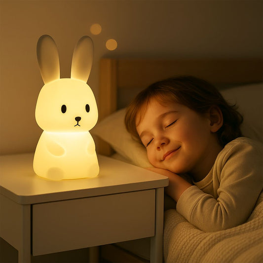 veilleuse lapin silicone rechargeable garcon endormi souriant