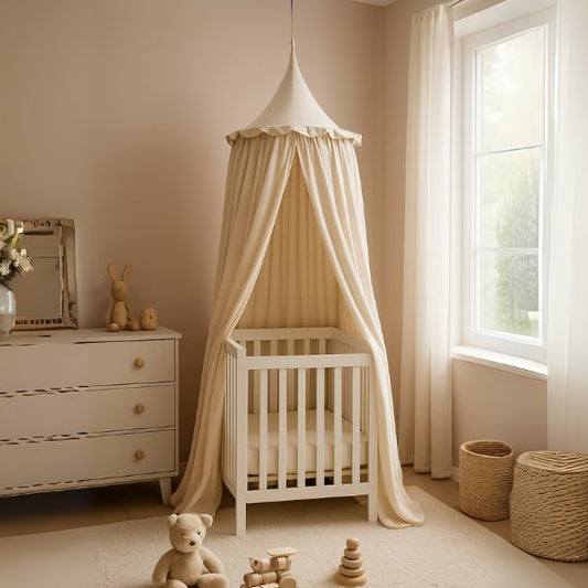 ciel de lit beige moussine coton chambre enfant