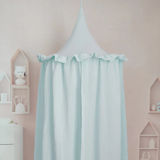 ciel de lit bleu mousseline coton