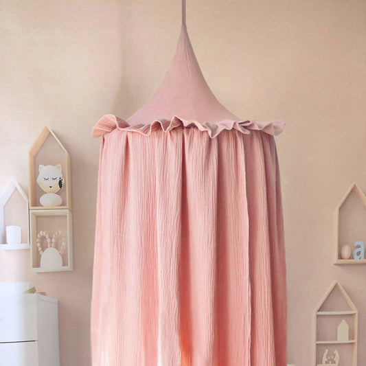 ciel de lit mousseline coton rose tres doux