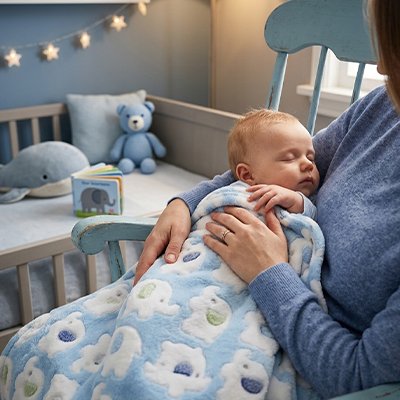 Couverture bébé bleu maman enfant endormi