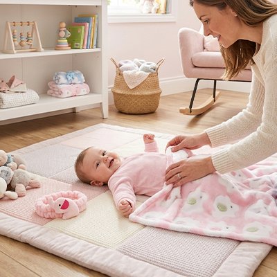 Couverture bébé rose maman bébé souriant