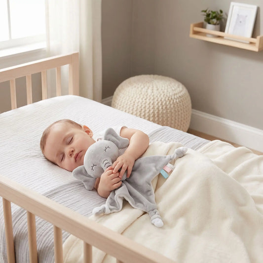 doudou bébé éléphant gris enfant endormi berceau