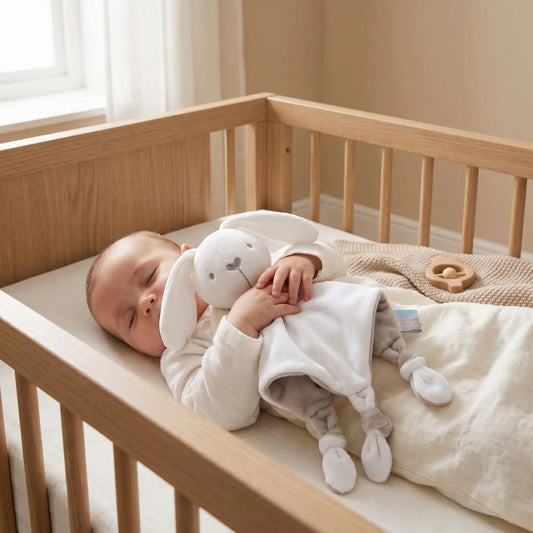 doudou bébé lapin blanc enfant endormi berceau