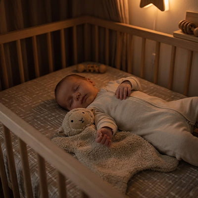 doudou bébé mouton beige garçon endormi berceau