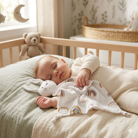 doudou lapin arc-en-ciel bébé endormi