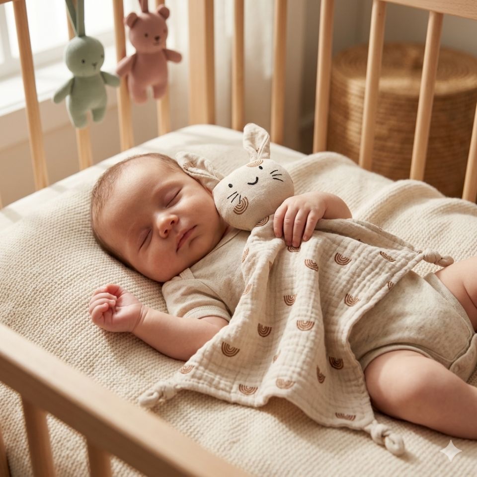 doudou lapin arc-en-ciel enfant endormi
