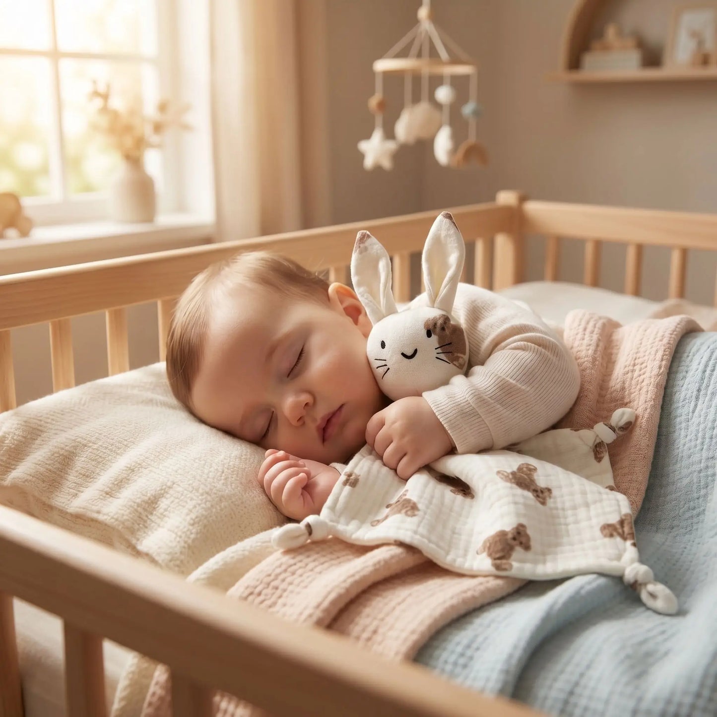 doudou lapin coton mousseline bébé endormi