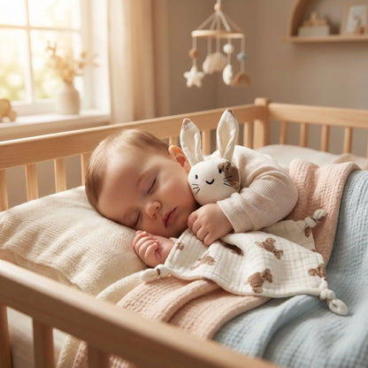 doudou lapin coton mousseline bébé endormi