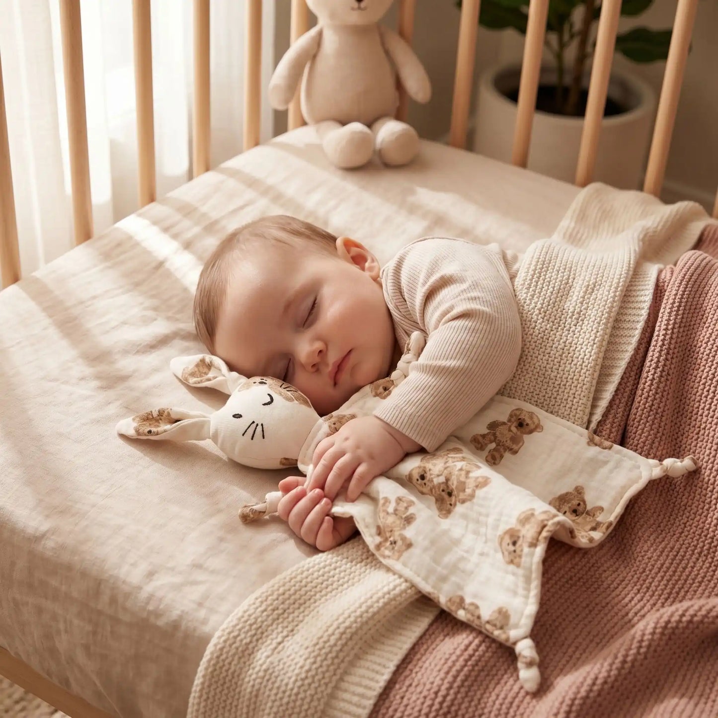 doudou lapin coton mousseline garçon endormi