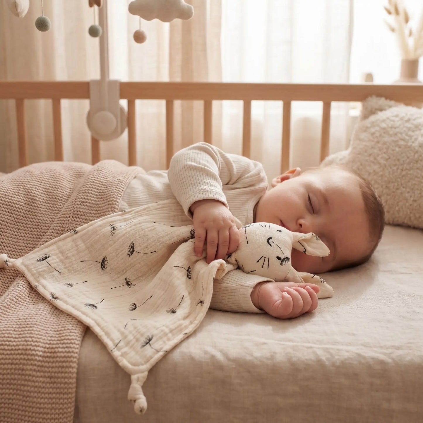 doudou lapin fleurs pissenlit enfant endormi