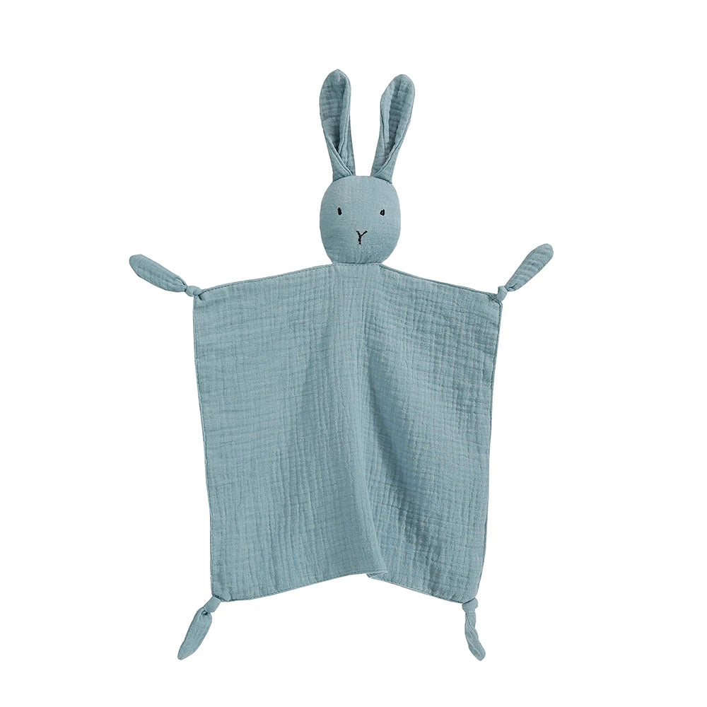 doudou lapin mousseline coton bleu
