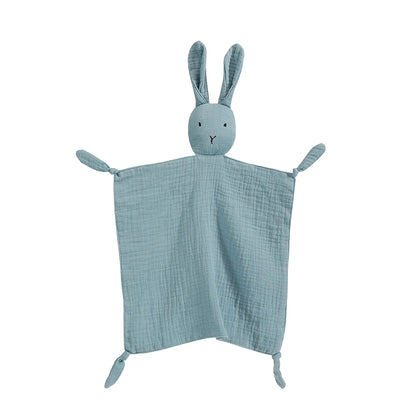 doudou lapin mousseline coton bleu