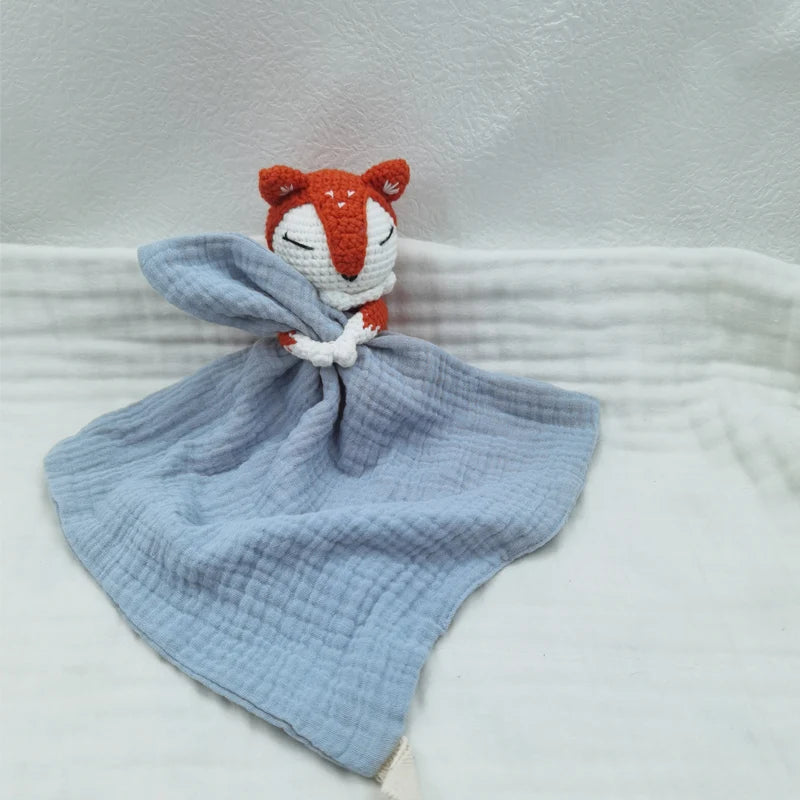 doudou renard coton gaze bleu
