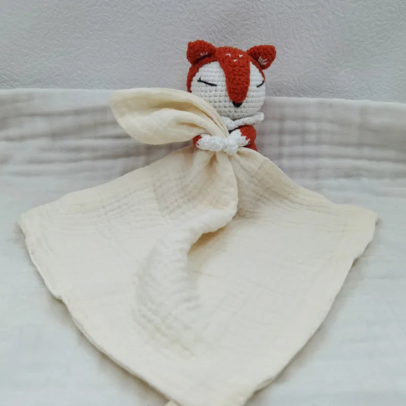 doudou renard coton gaze creme