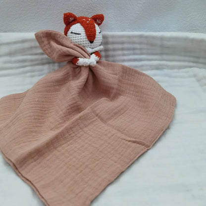 doudou renard coton gaze rose