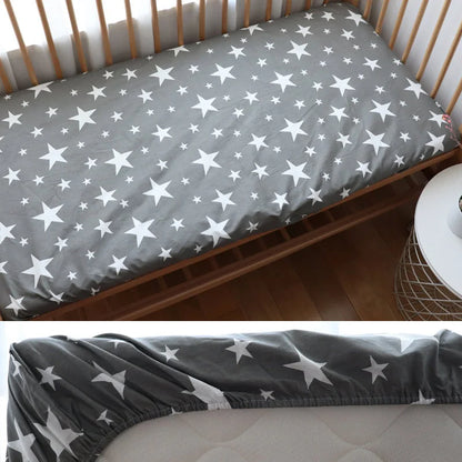 drap housse lit bebe étoile gris
