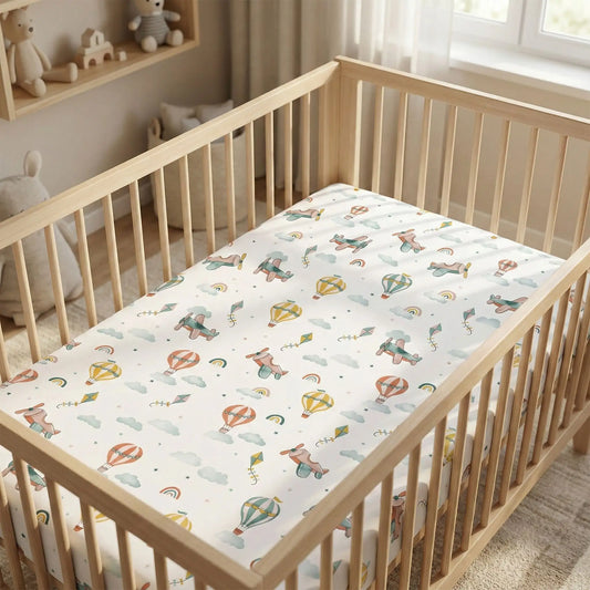 drap housse lit bébé nuage avion montgolfière