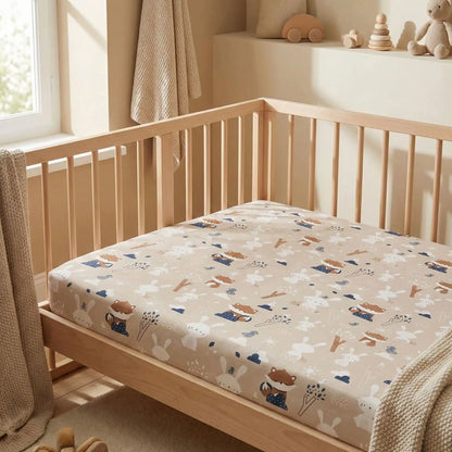 drap housse pour lit bebe raton laveur lapin