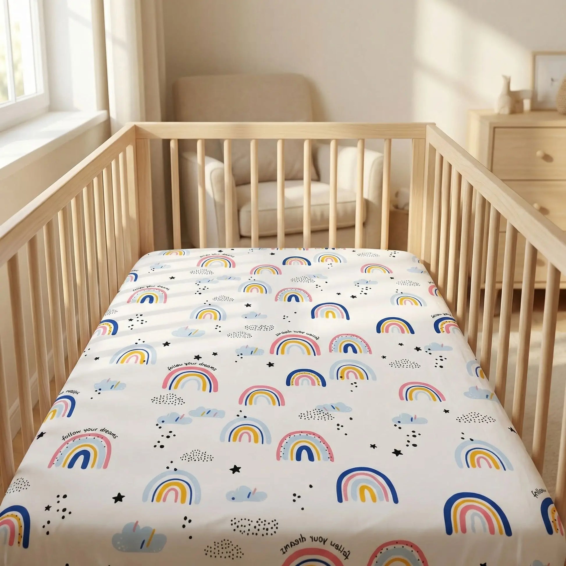 draps housse lit bébé 60 x 120 arc-en-ciel multicolore