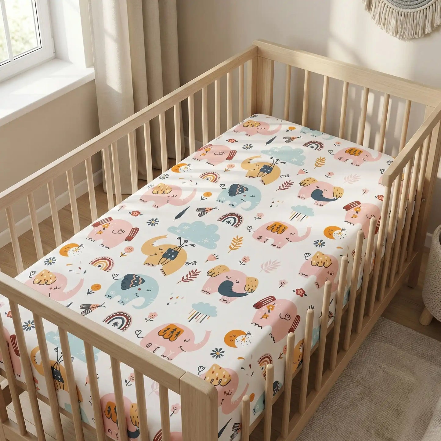 draps housse lit bébé 60x120 éléphant Adèle