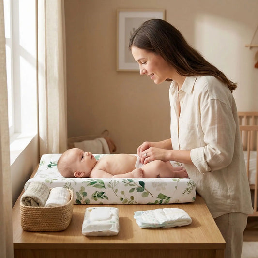 housse matelas à langer douce bébé maman souriante