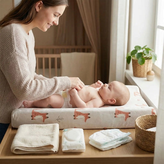 housse matelas à langer douce maman bébé souriant