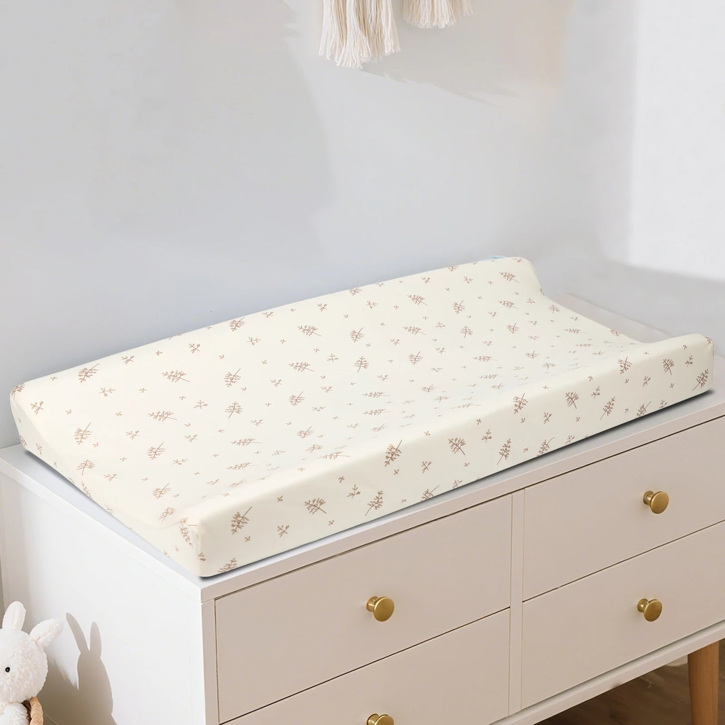 housse matelas à langer feuilles beiges
