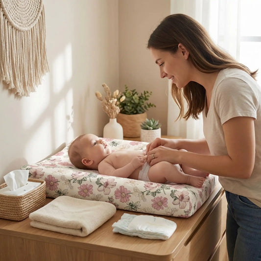 housse matelas à langer fleurs abeilles maman bébé