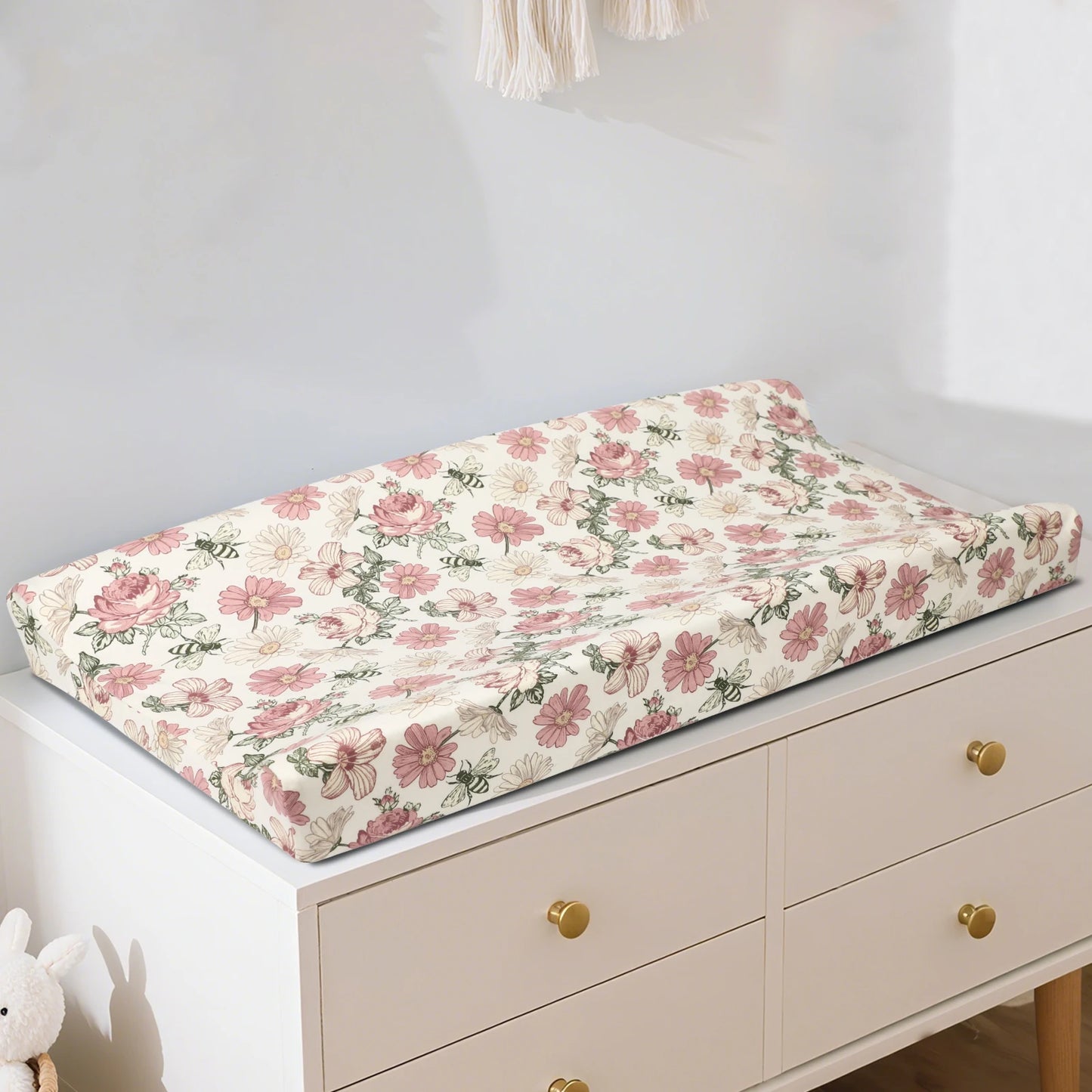 housse matelas à langer fleurs abeilles