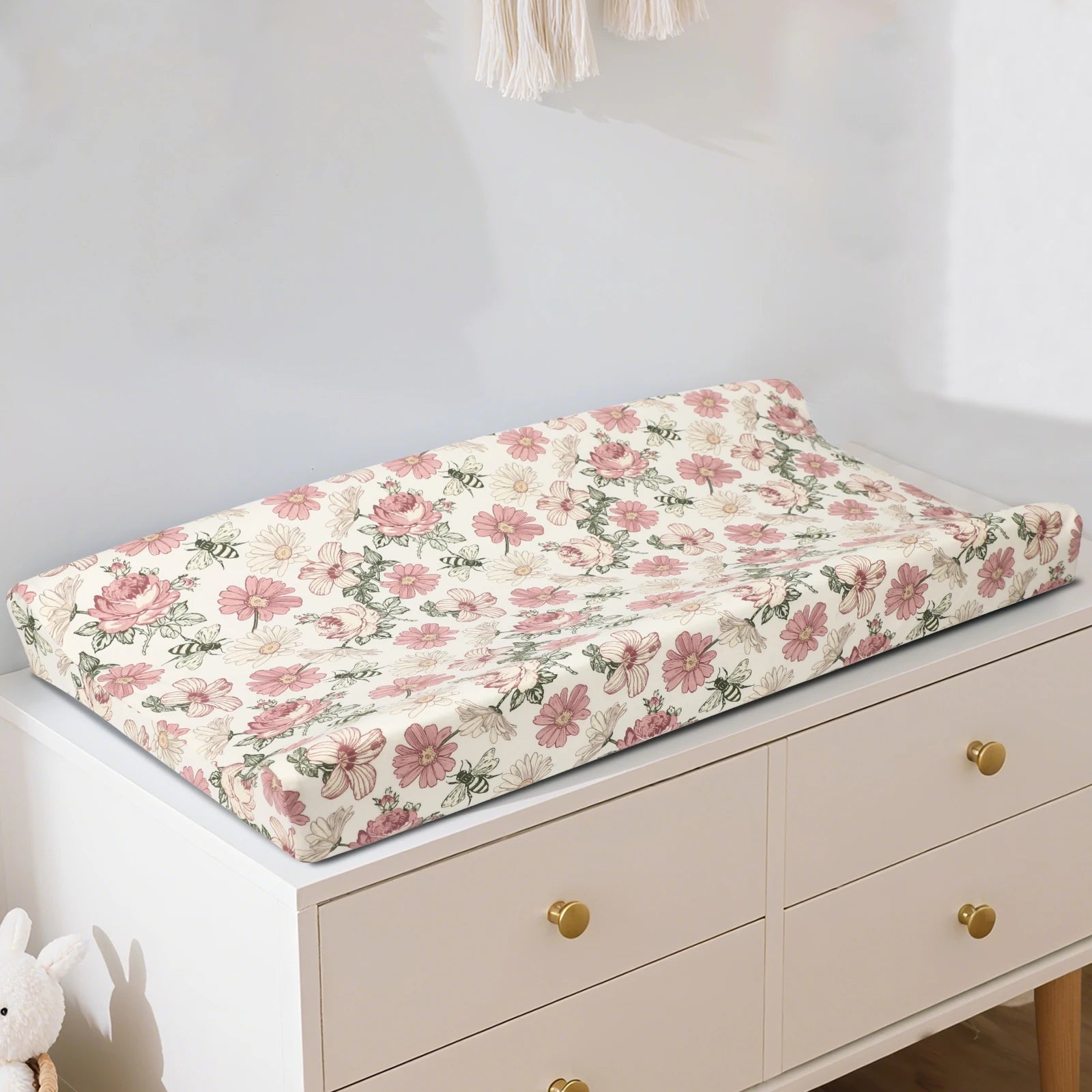 housse matelas à langer fleurs abeilles