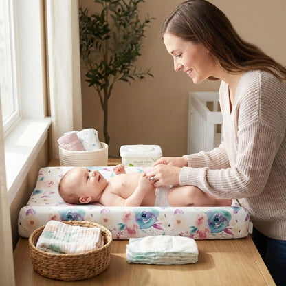 housse matelas à langer fleurs bleues bébé maman