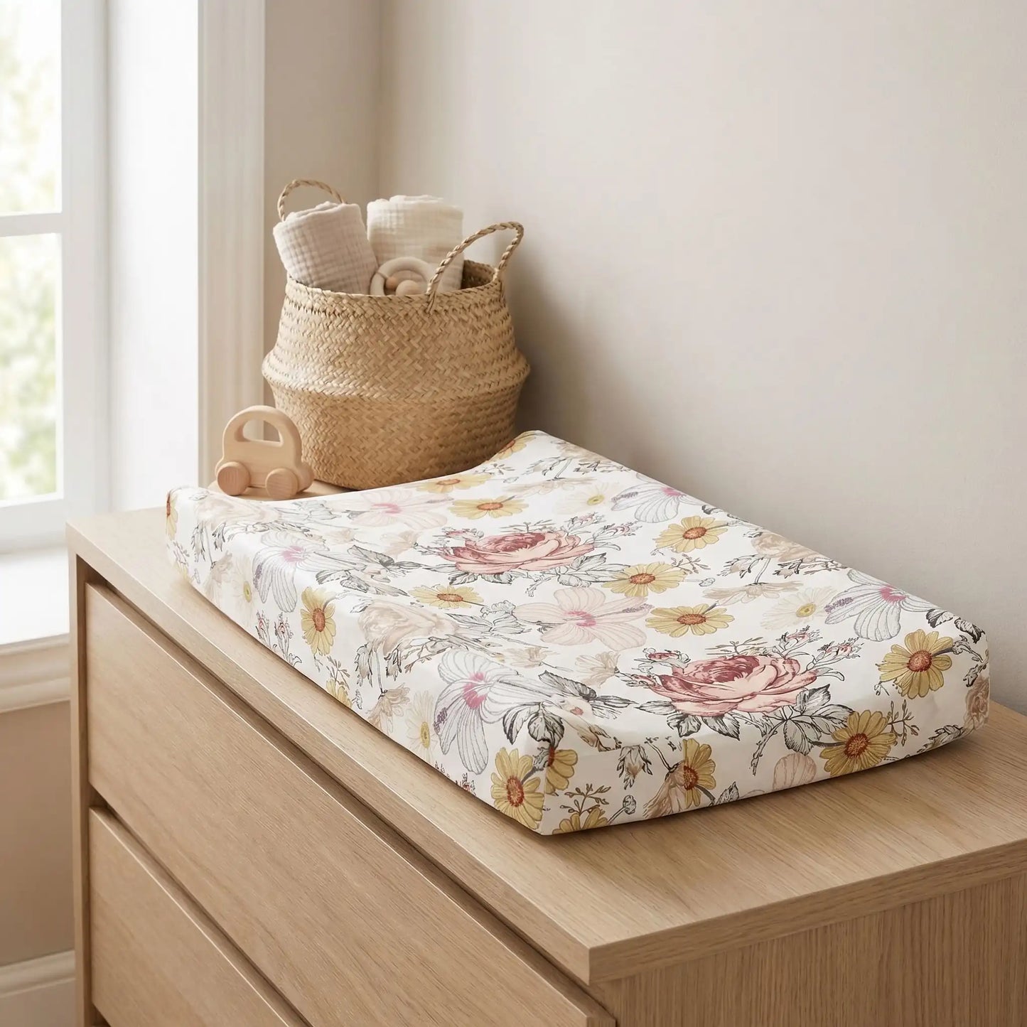 housse matelas à langer fleurs jaunes